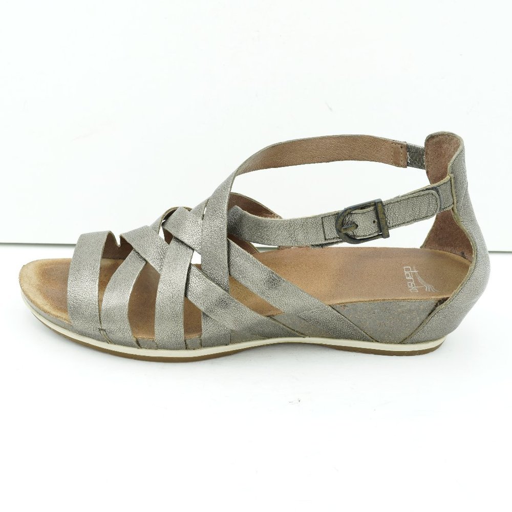 DANSKO Sandals Vivian Leather Metallic Pewter Strappy Wedge Nappa 42 11.5 - 12